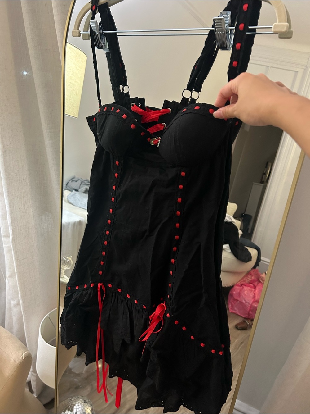 Black & Red Lace-Up Babydoll Kitteny Dress